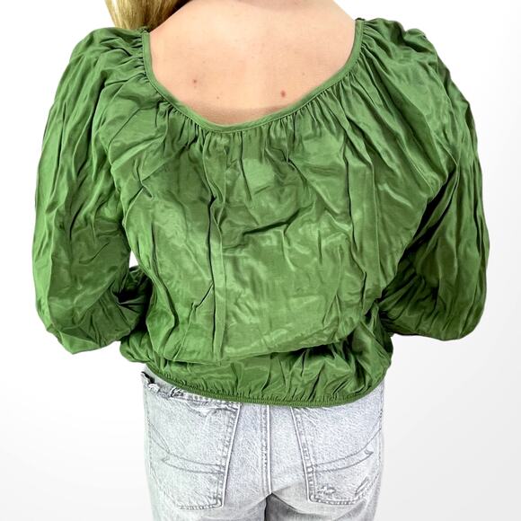 00s MAX STUDIO Vintage Green Embroidered Scoop Neck Blouse - Picture 3 of 5